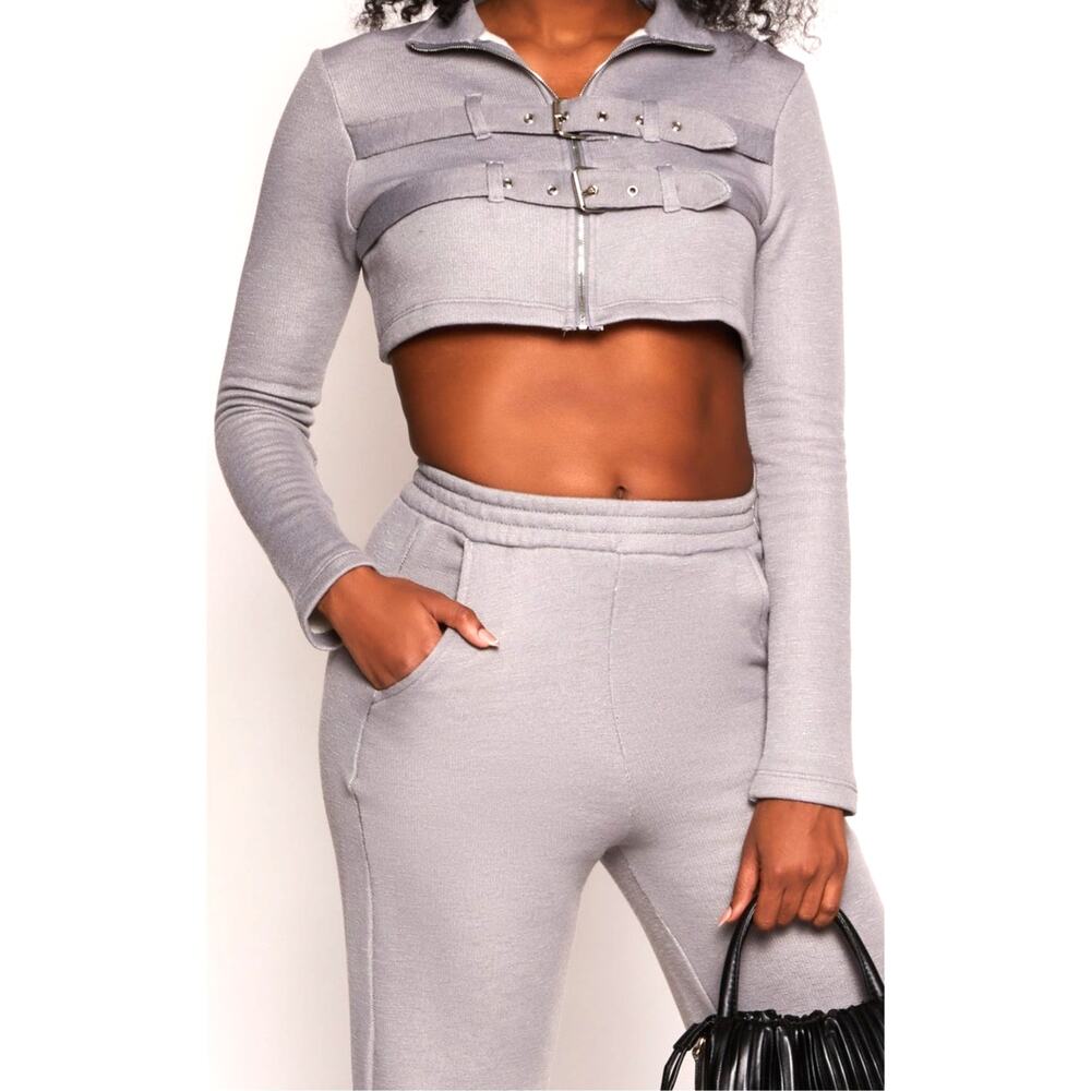 Julia Size Large Women's Heather Cropped Fleece Jogger Out Fit Set
